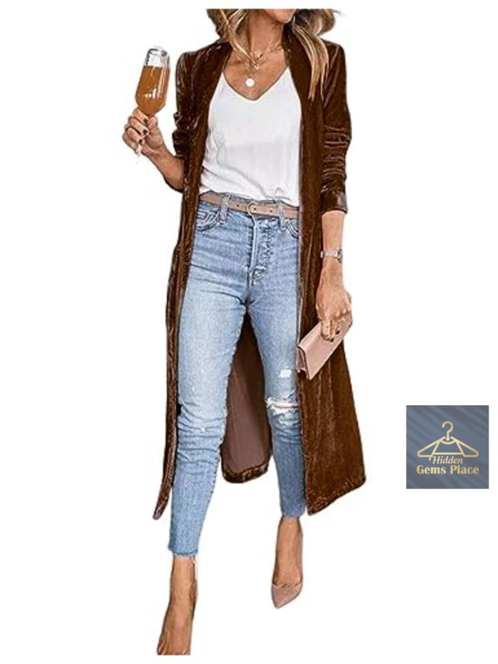 Women's Long Velvet Cardigan Coat Open Front Duster Jacket
